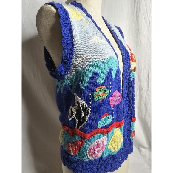 Vintage Star Blue Originals Ocean theme Women's Sweater Size Small sleeveless - Picture 4 of 13